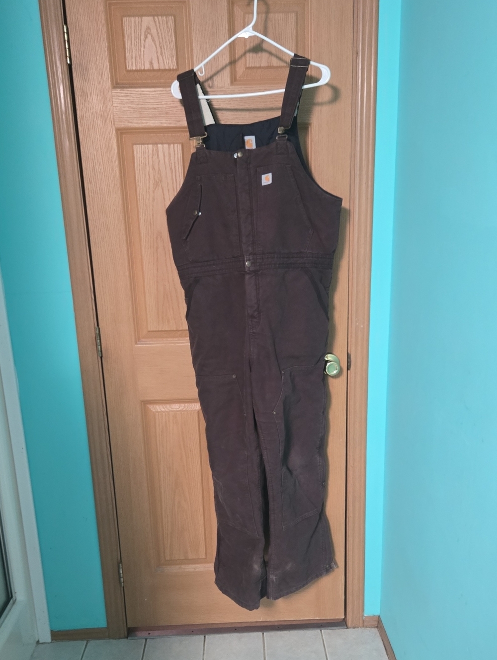 Carhartt Women Sz 12/14 Short Dark Brown Duck Bib Overalls